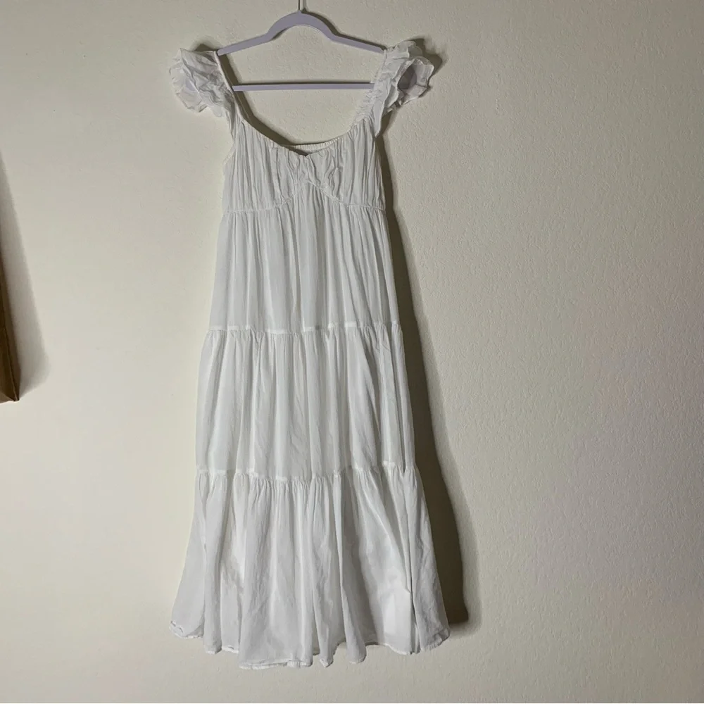 Abercrombie & Fitch White Maxi Dress with Flutter Sleeves